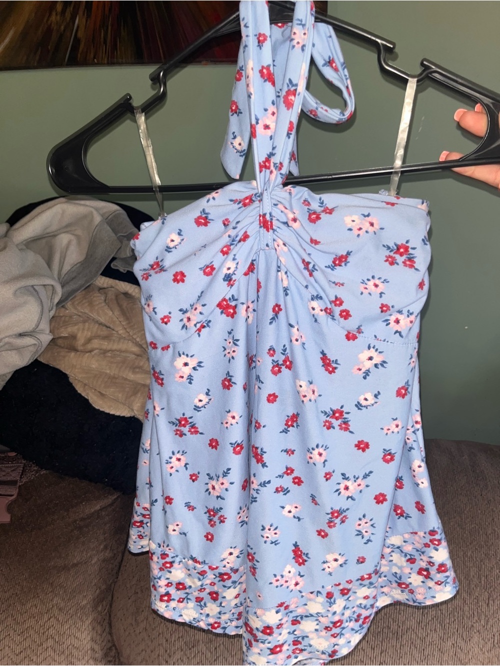 No Boundaries Sky Blue Floral Halter Cami